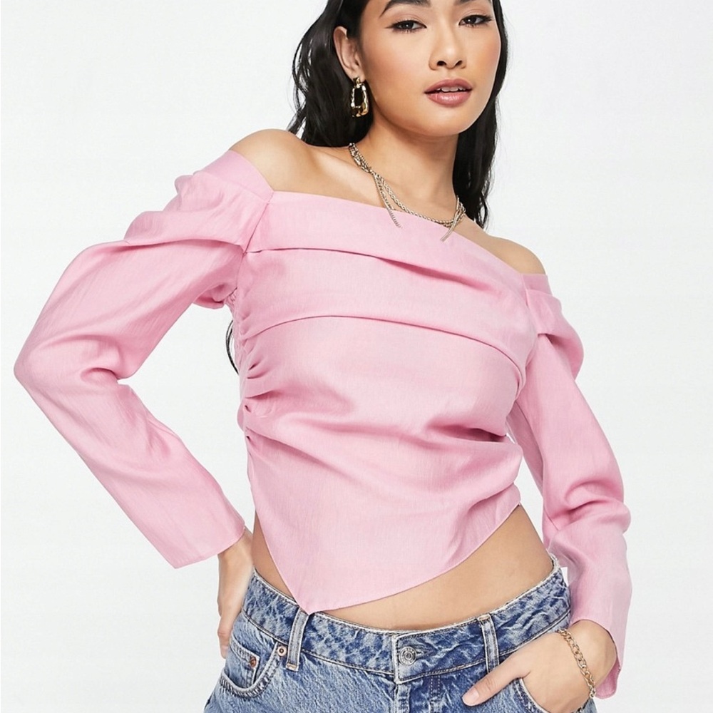 Topshop Pink Off-Shoulder Blouse